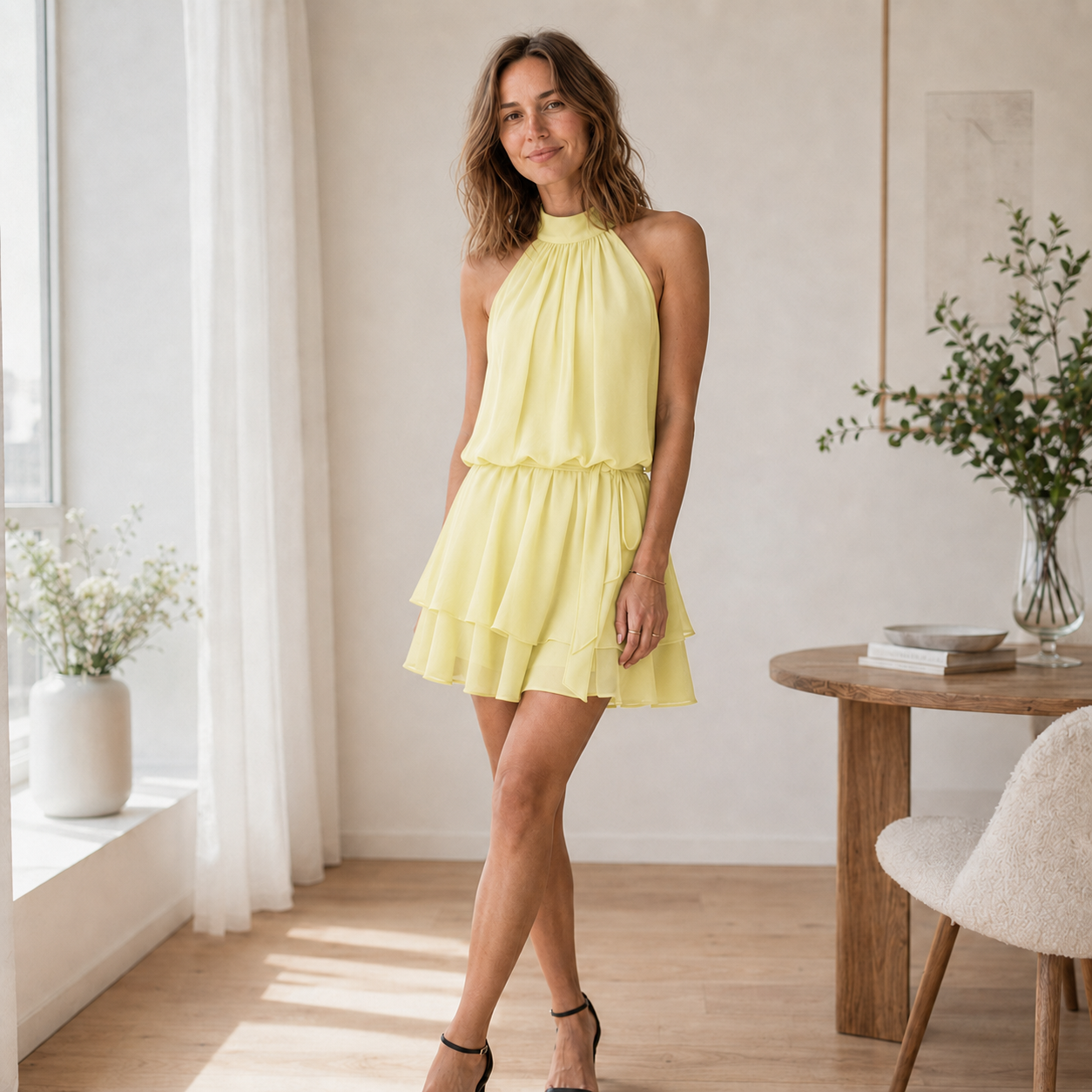 Rugvrije jurk Ingrid – Halter met volantzoom