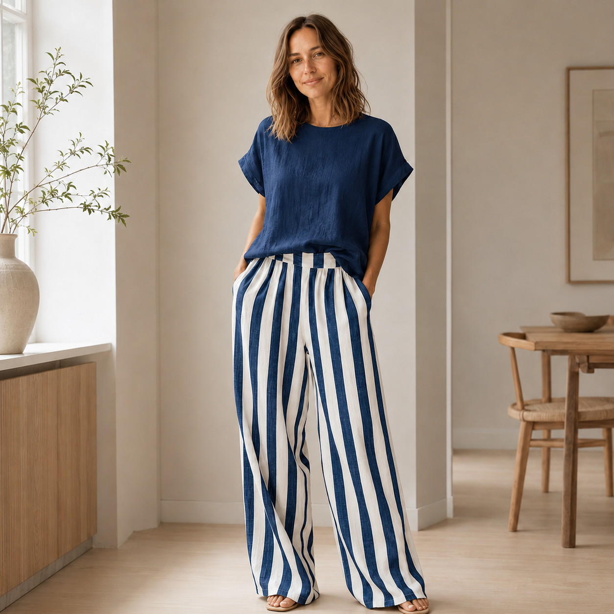 Loungewear-set Runa – Basic top & streepbroek