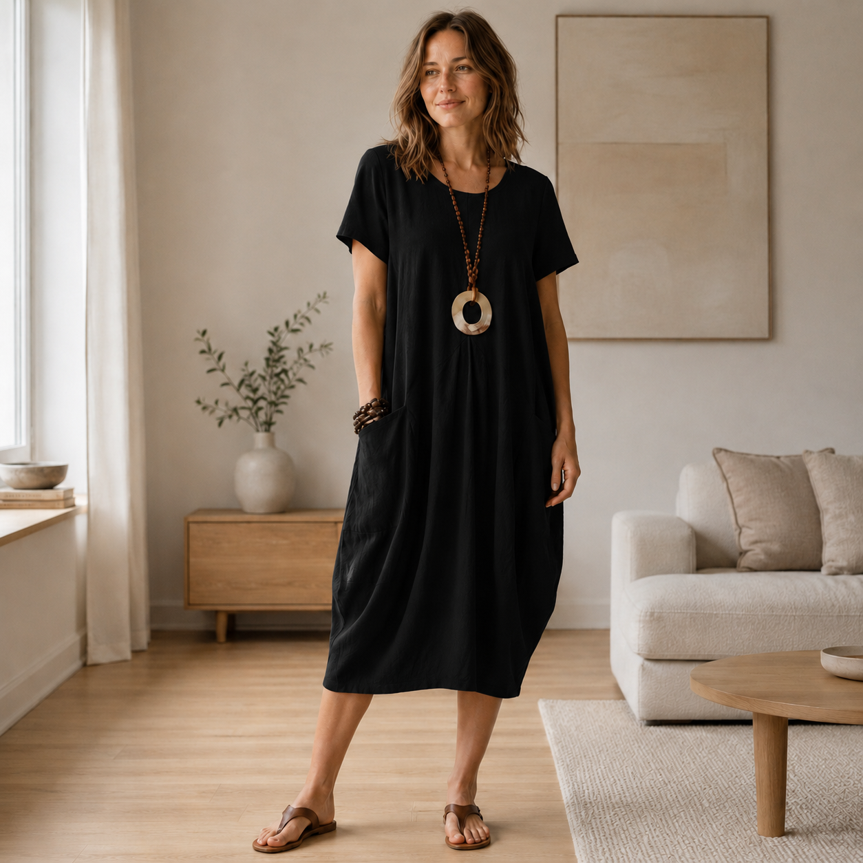 Linnen zomerjurk Mira – Los model met zakken