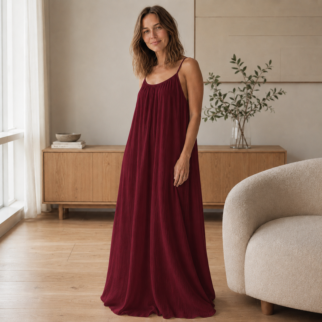 Maxi-jurk met bandjes Saskia – Luchtig & lang gesneden