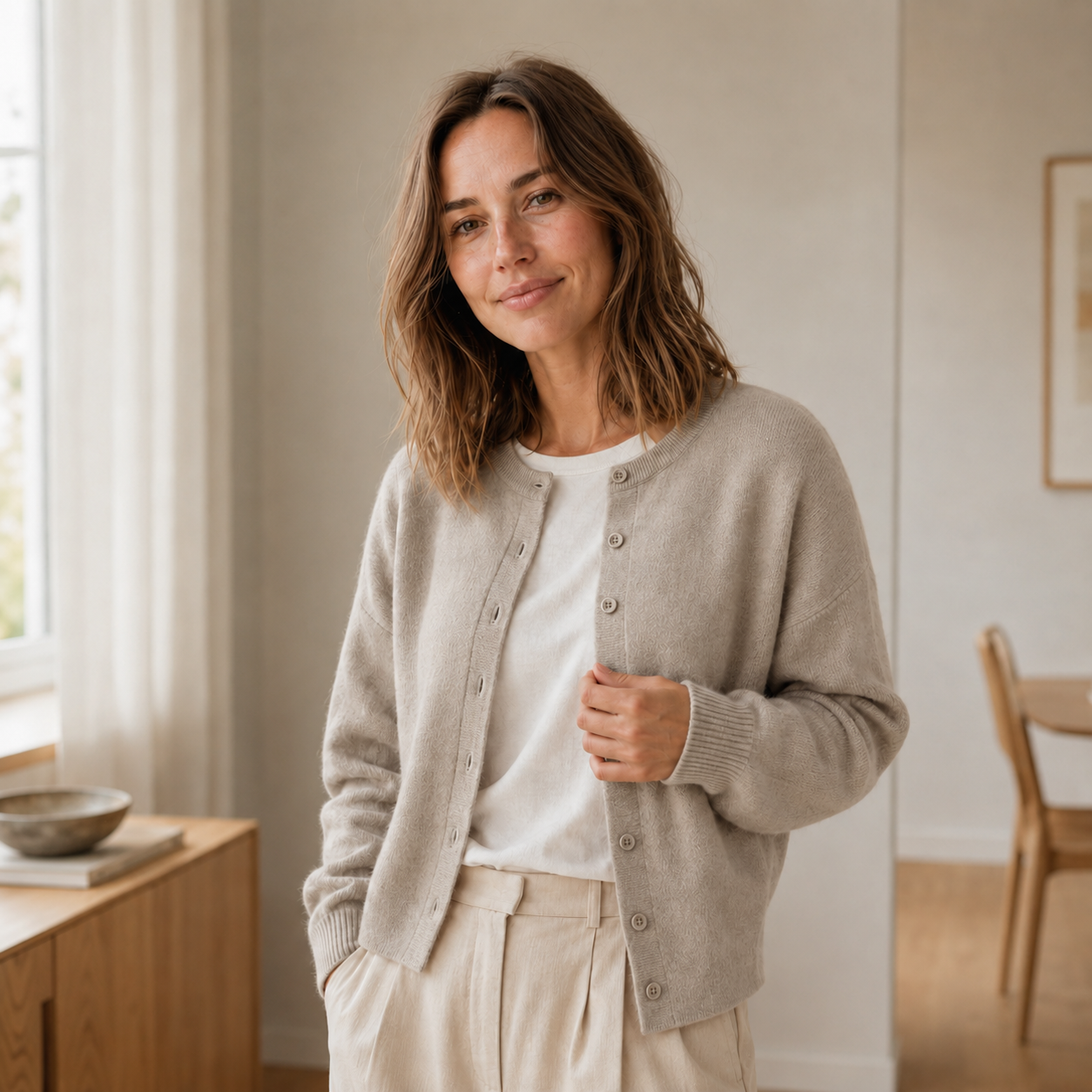 Basic vest Ella – Fijne brei met knopenlijst