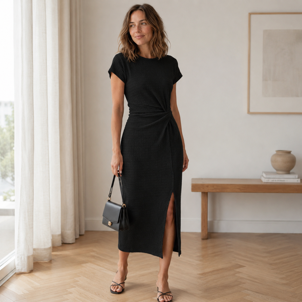 Midi-jurk Idun – Geknoopt met beensplit