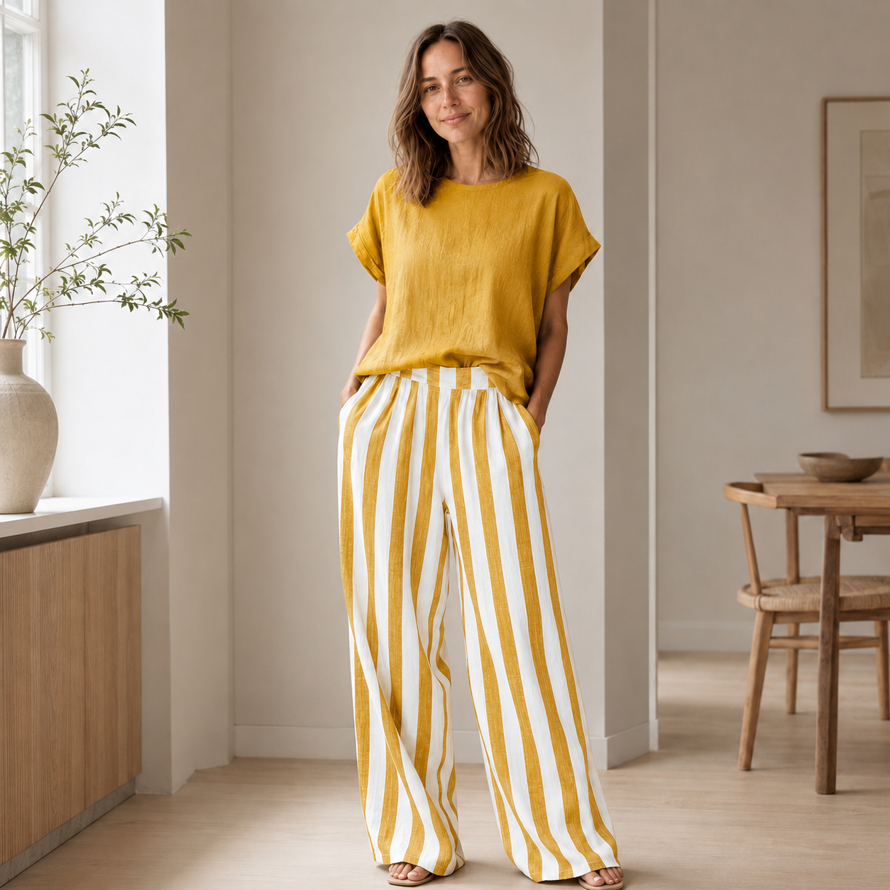 Loungewear-set Runa – Basic top & streepbroek