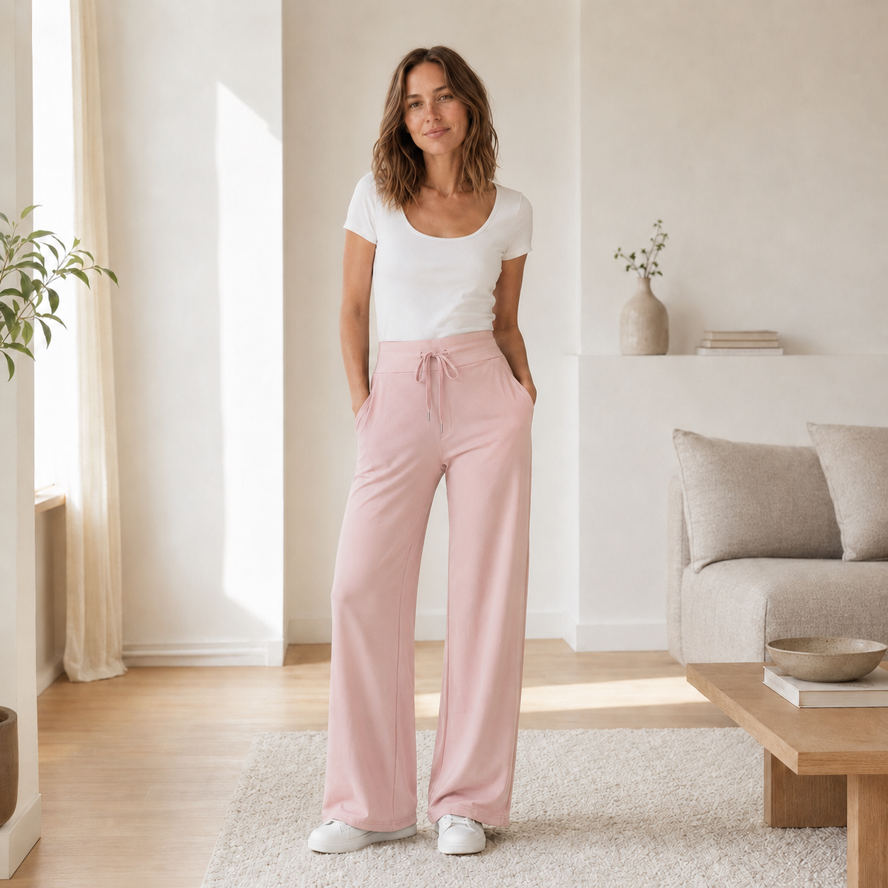 Wide-leg broek Kira – High waist in ijszijde-look