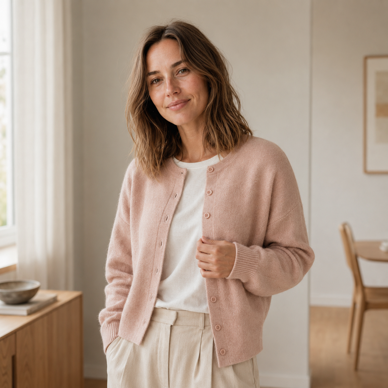 Basic vest Ella – Fijne brei met knopenlijst