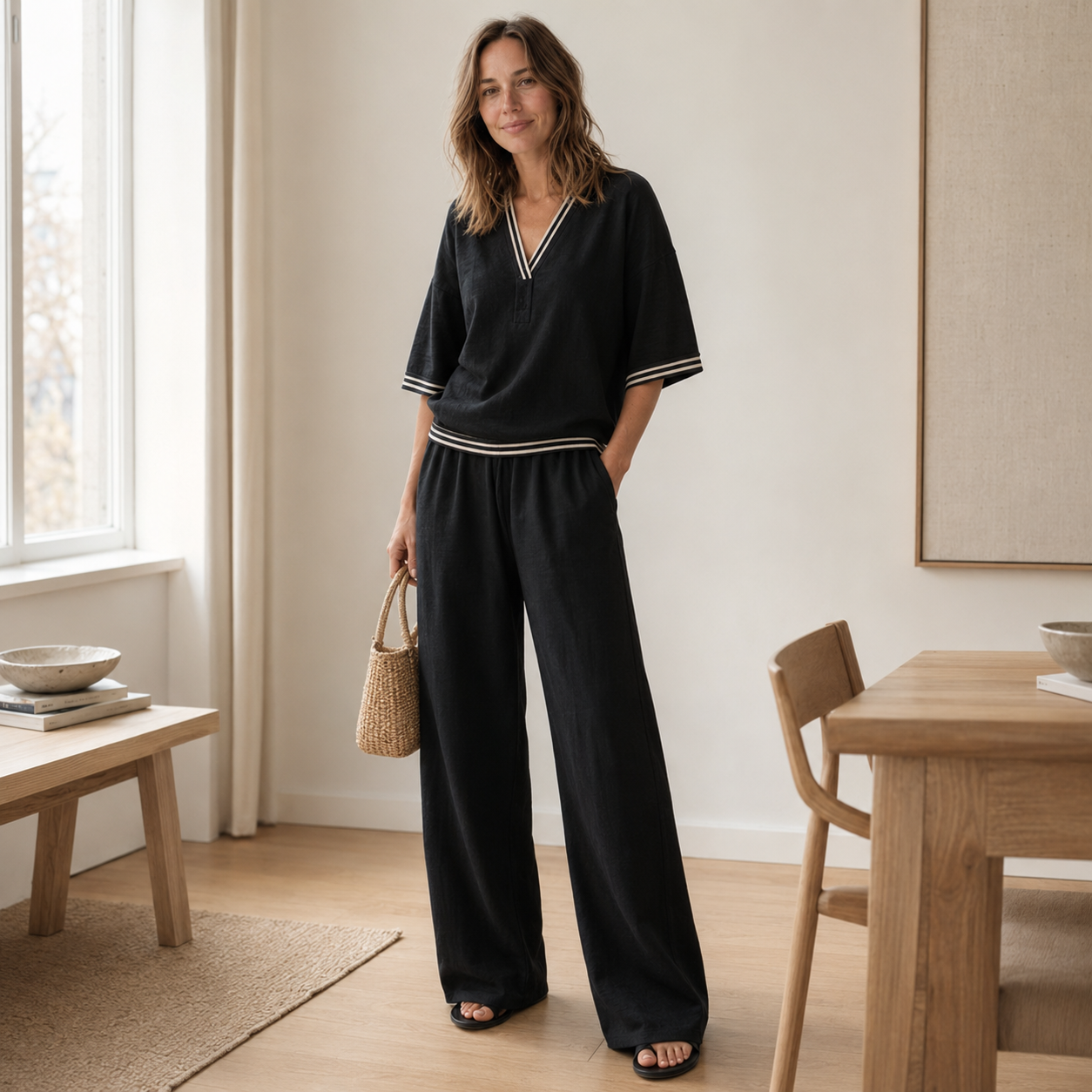 Loungewear-set Nanna – Streepblouse & wijde broek
