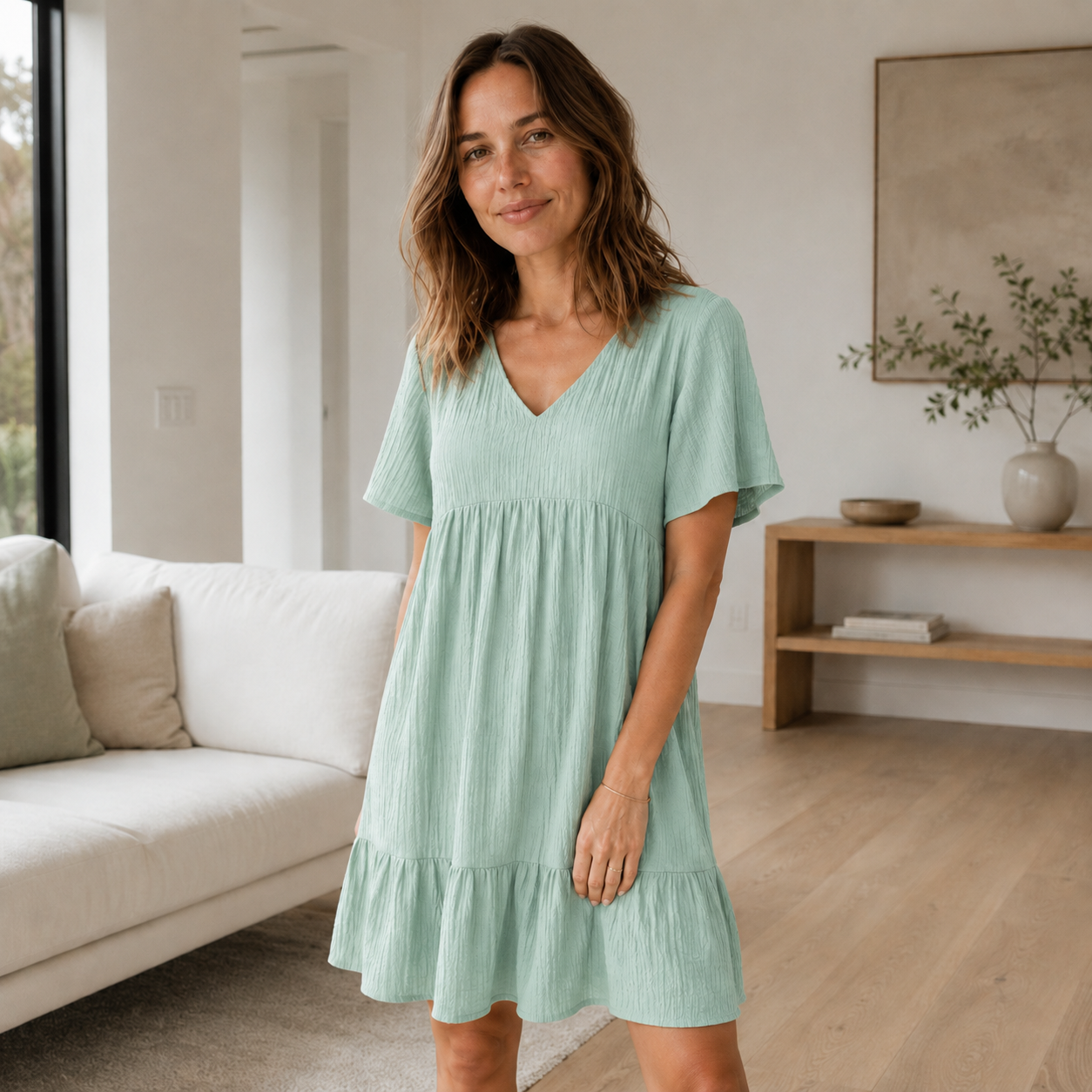 Volant zomerjurk Livia – V-hals in laagjes-look