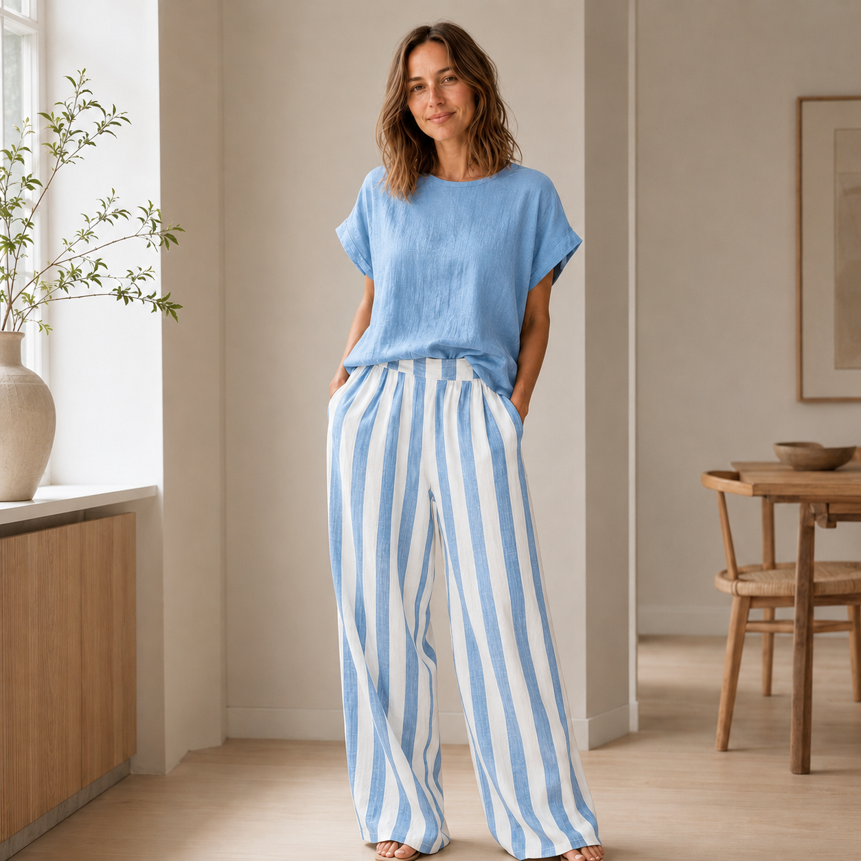 Loungewear-set Runa – Basic top & streepbroek