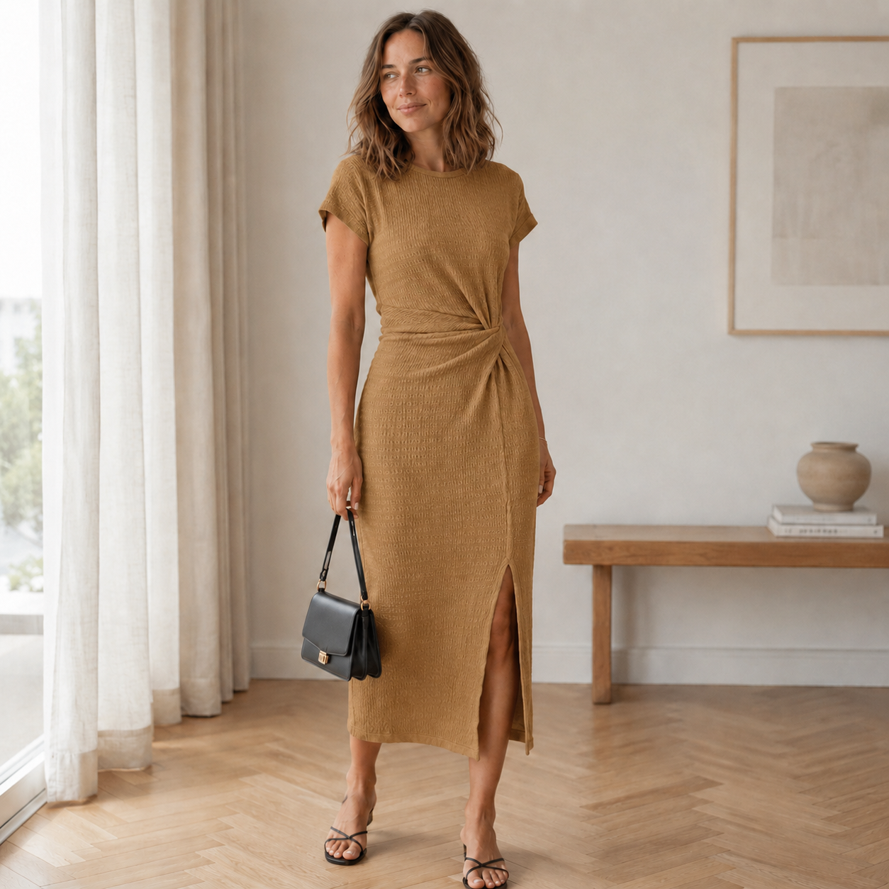 Midi-jurk Idun – Geknoopt met beensplit