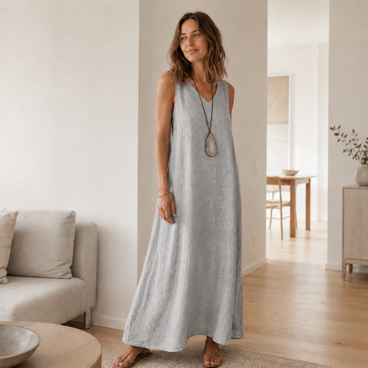 Boho maxi-jurk Fenja – Mouwloos met V-hals