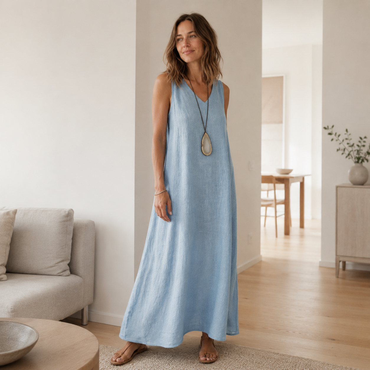 Boho maxi-jurk Fenja – Mouwloos met V-hals