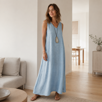 Boho maxi-jurk Fenja – Mouwloos met V-hals