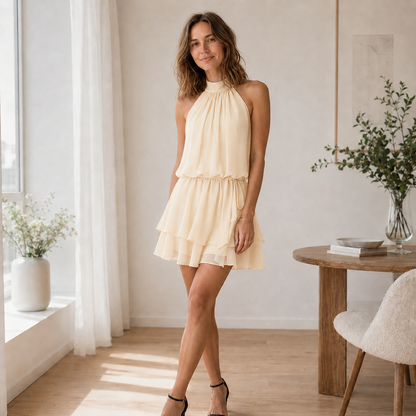 Rugvrije jurk Ingrid – Halter met volantzoom