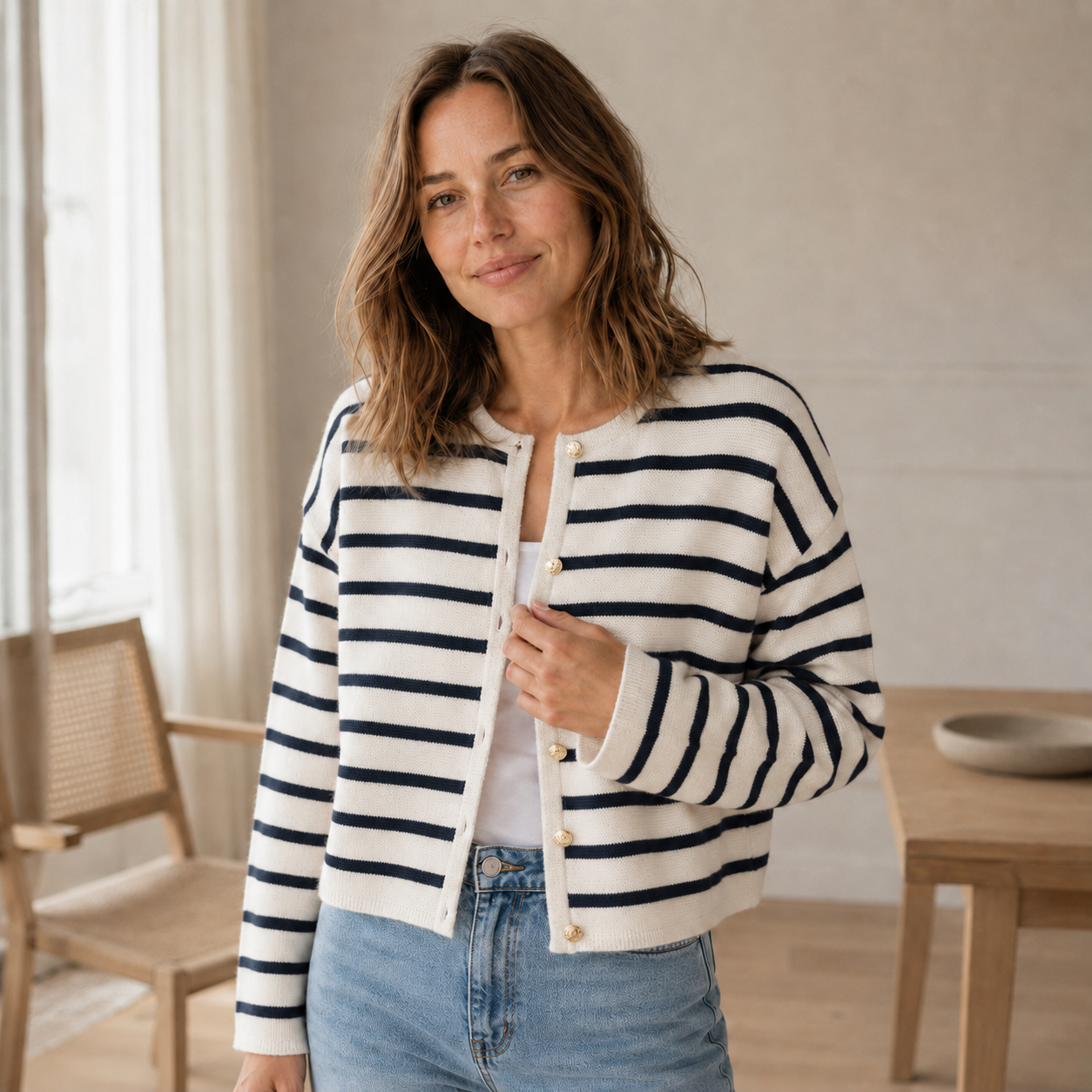 Vest Colette – Streep-cardigan met knopenlijst