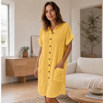 Mousseline blousejurk Edda – Doorgeknoopt met zakken