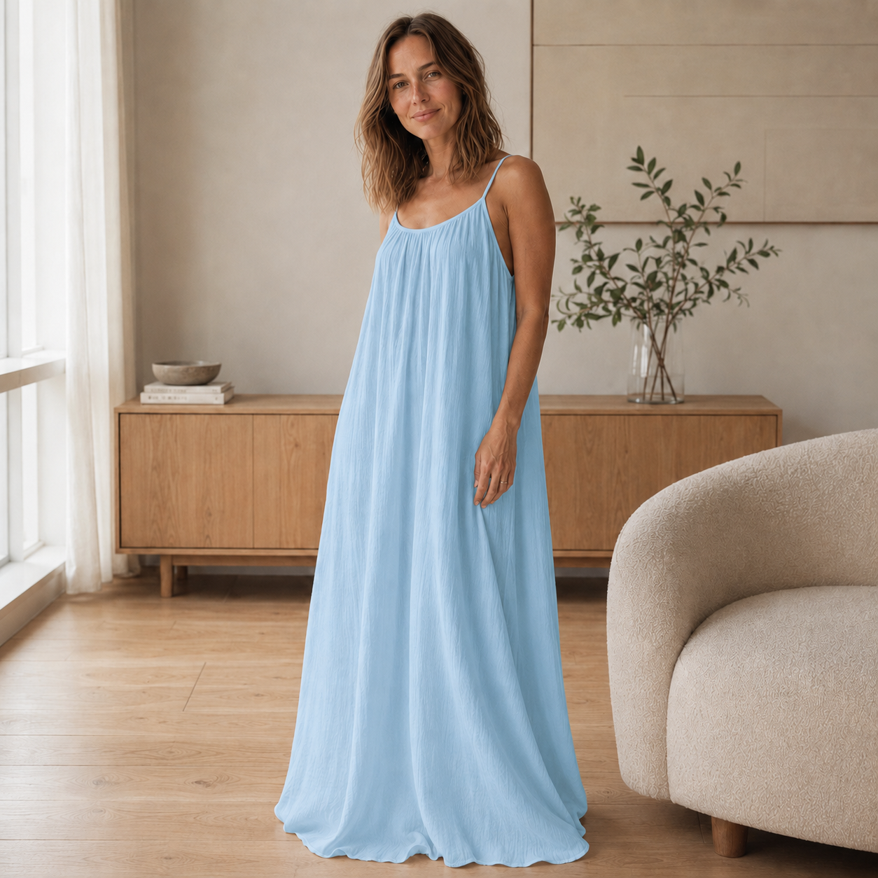 Maxi-jurk met bandjes Saskia – Luchtig & lang gesneden