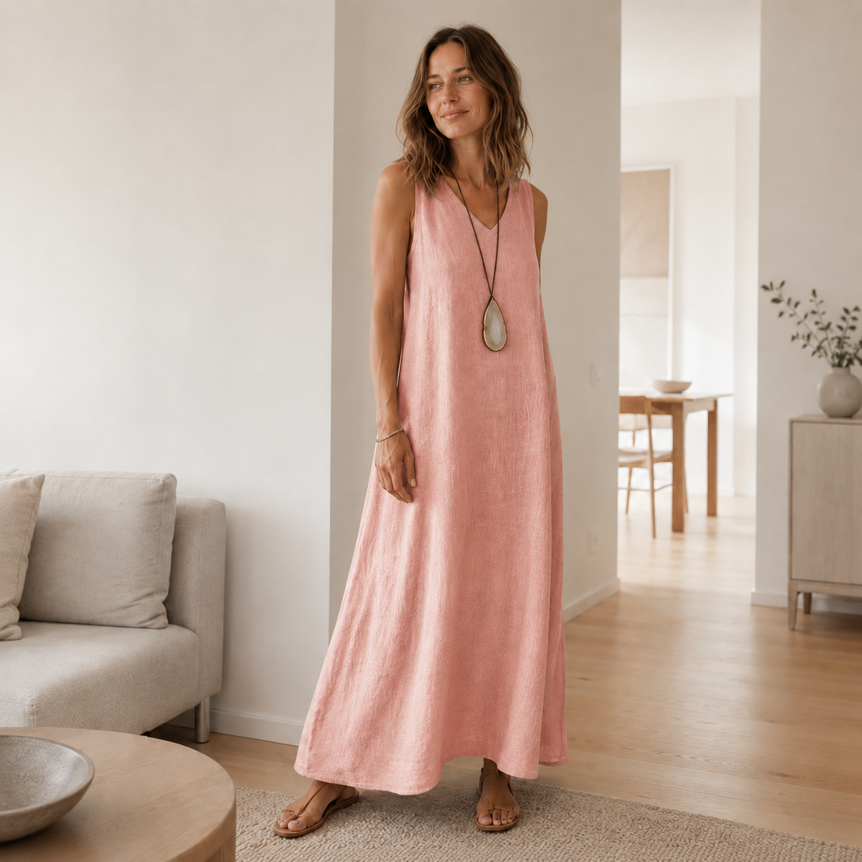 Boho maxi-jurk Fenja – Mouwloos met V-hals