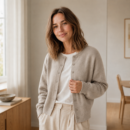 Basic vest Ella – Fijne brei met knopenlijst