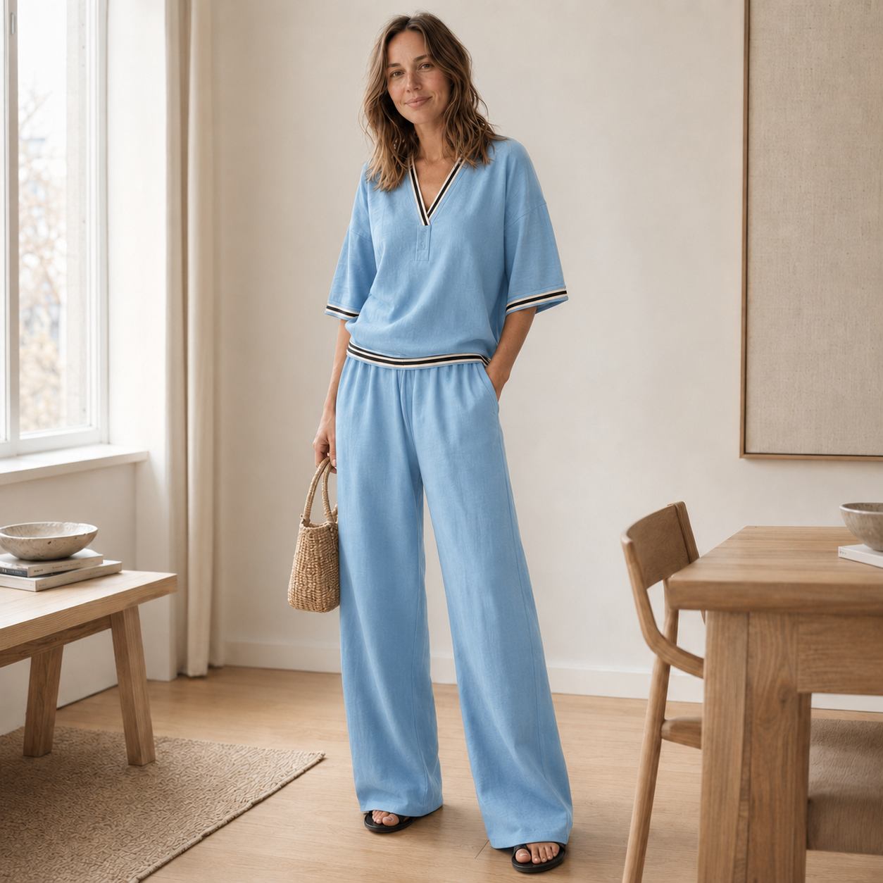 Loungewear-set Nanna – Streepblouse & wijde broek
