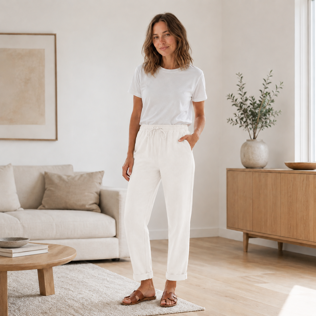 Zomerbroek Hanna – Rechte pijp met koord