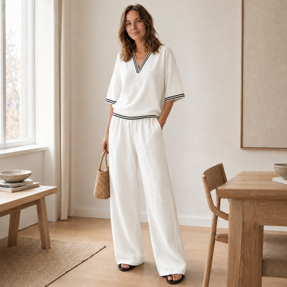 Loungewear-set Nanna – Streepblouse & wijde broek