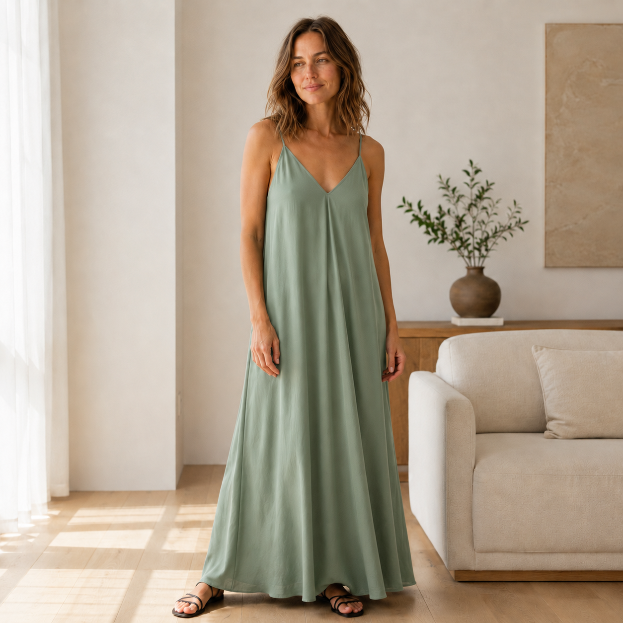 Slip maxi-jurk Svea – V-hals in vloeiend model