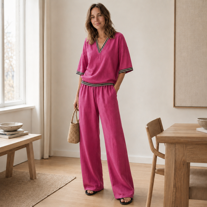 Loungewear-set Nanna – Streepblouse & wijde broek