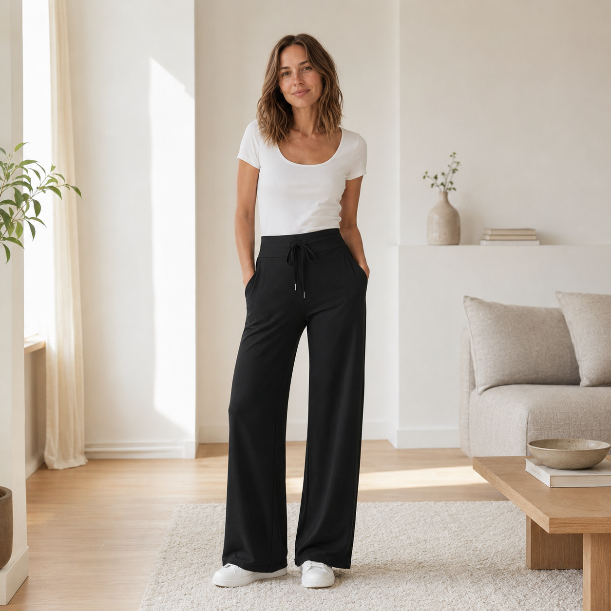 Wide-leg broek Kira – High waist in ijszijde-look