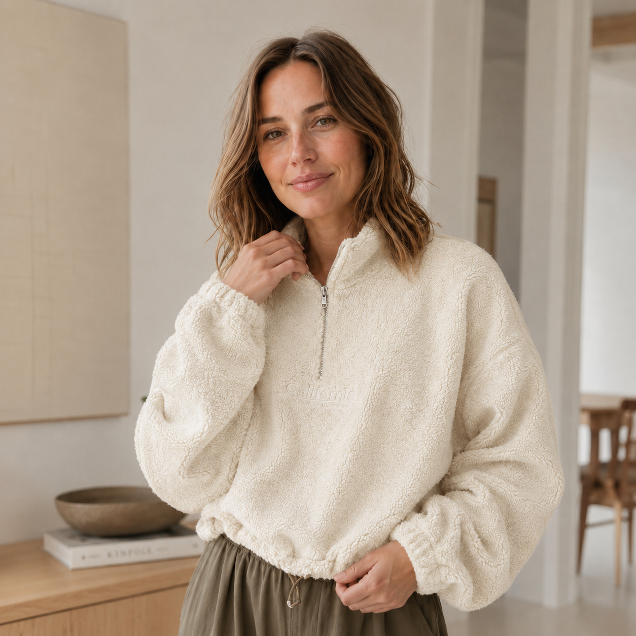 Teddy-halfzip Romi – Cropped & knuffelzacht