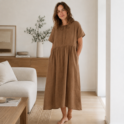 Linnen A-lijn jurk Hedda – Wijd model & ronde hals