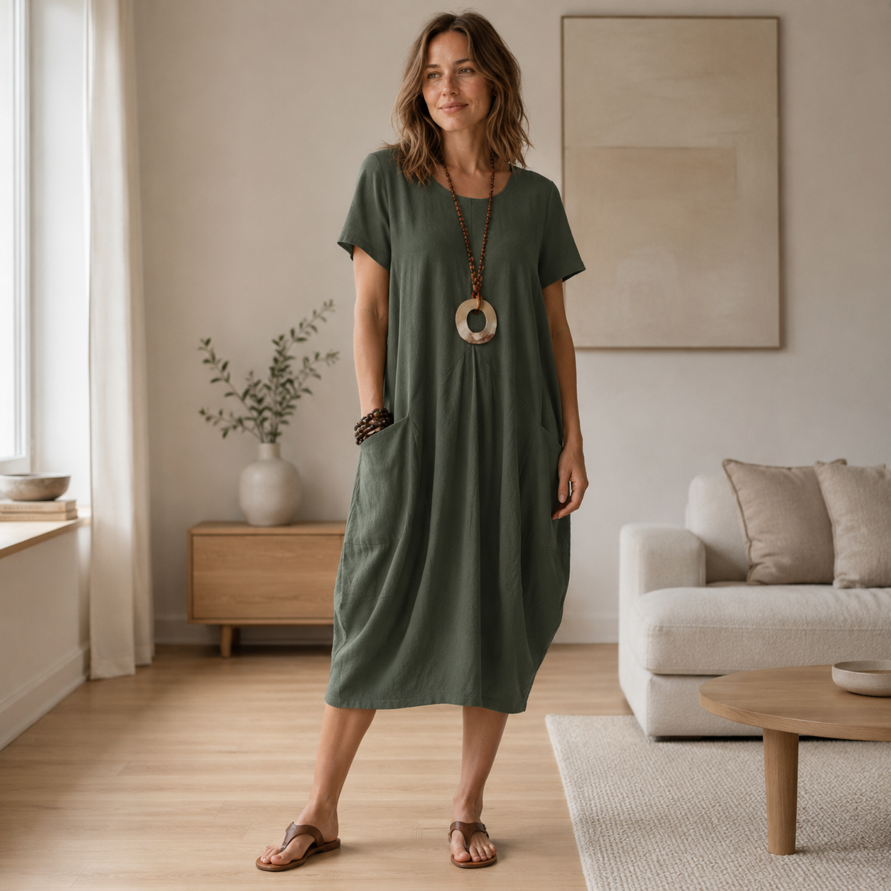 Linnen zomerjurk Mira – Los model met zakken