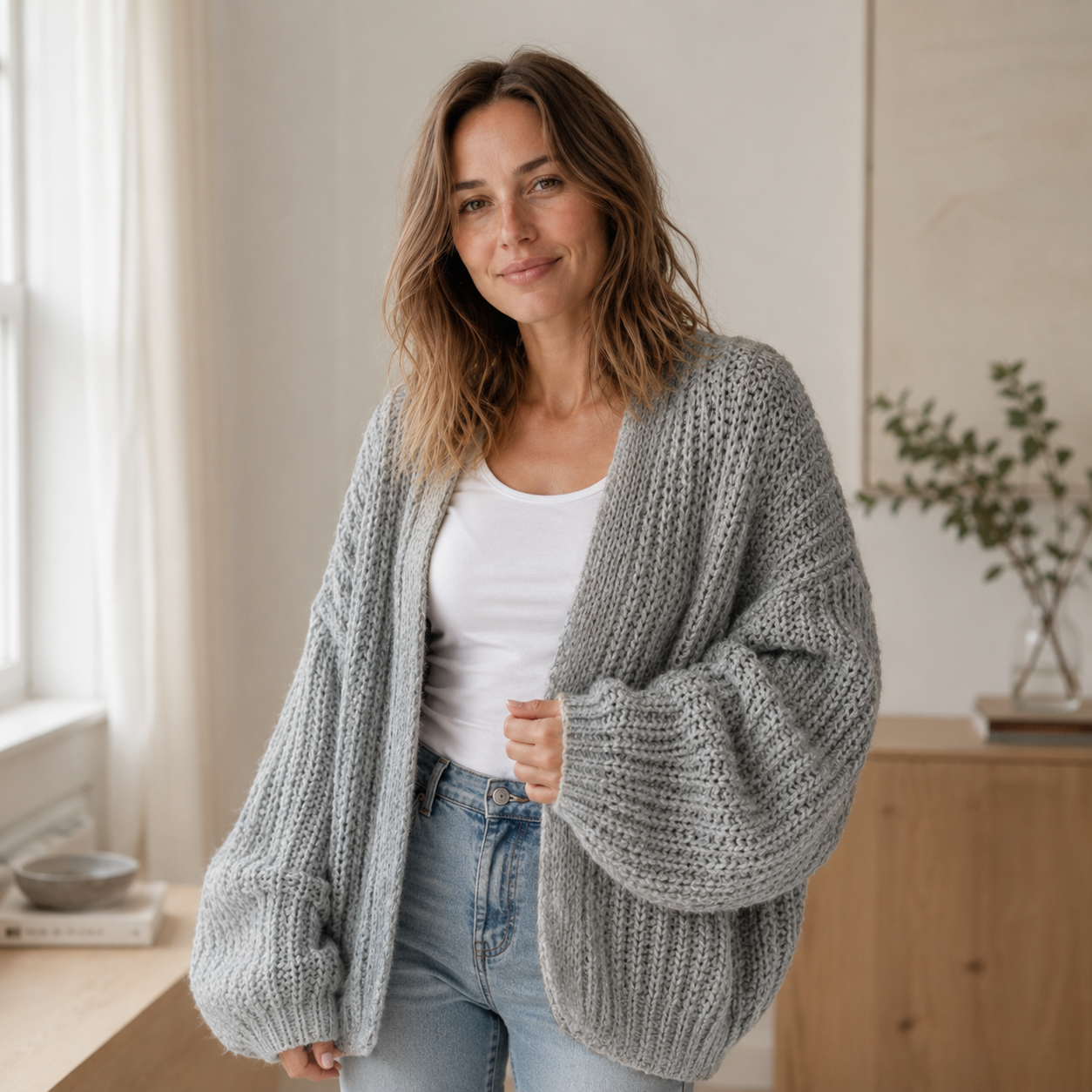 Grofgebreid vest Maja – Oversized & open