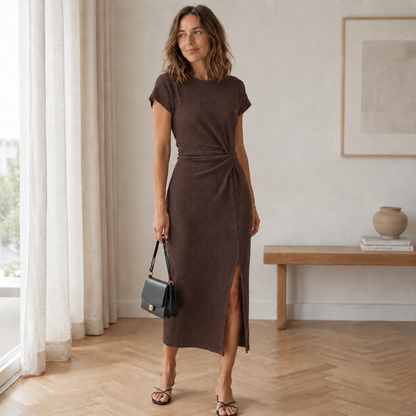 Midi-jurk Idun – Geknoopt met beensplit