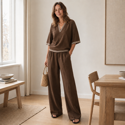 Loungewear-set Nanna – Streepblouse & wijde broek