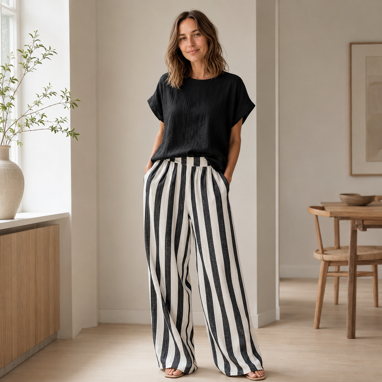 Loungewear-set Runa – Basic top & streepbroek