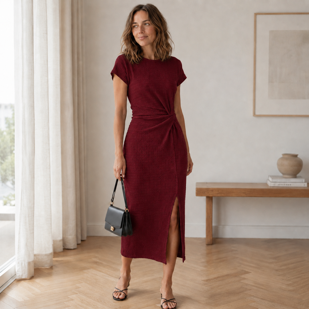 Midi-jurk Idun – Geknoopt met beensplit