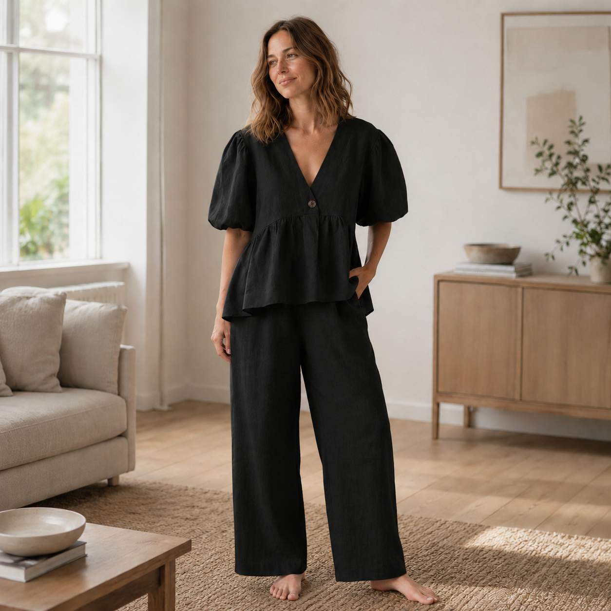 Loungewear-set Elin – Blouse & broek van katoen