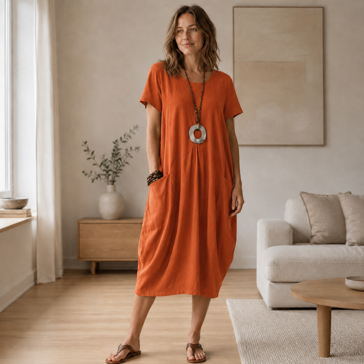 Linnen zomerjurk Mira – Los model met zakken
