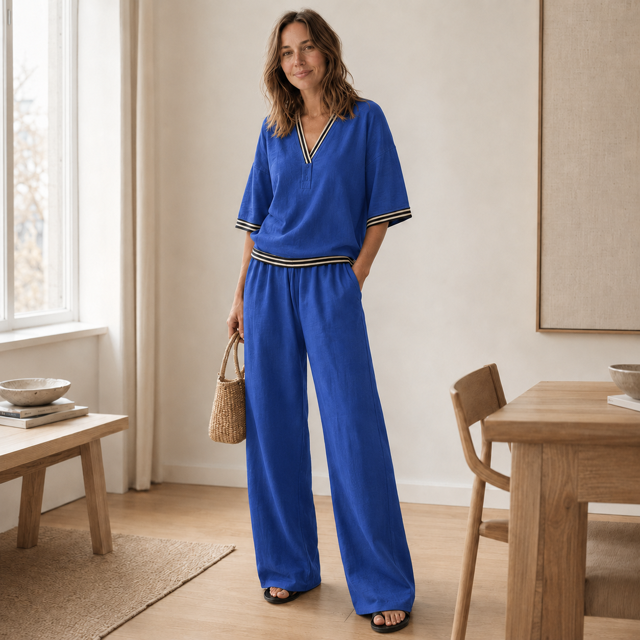 Loungewear-set Nanna – Streepblouse & wijde broek