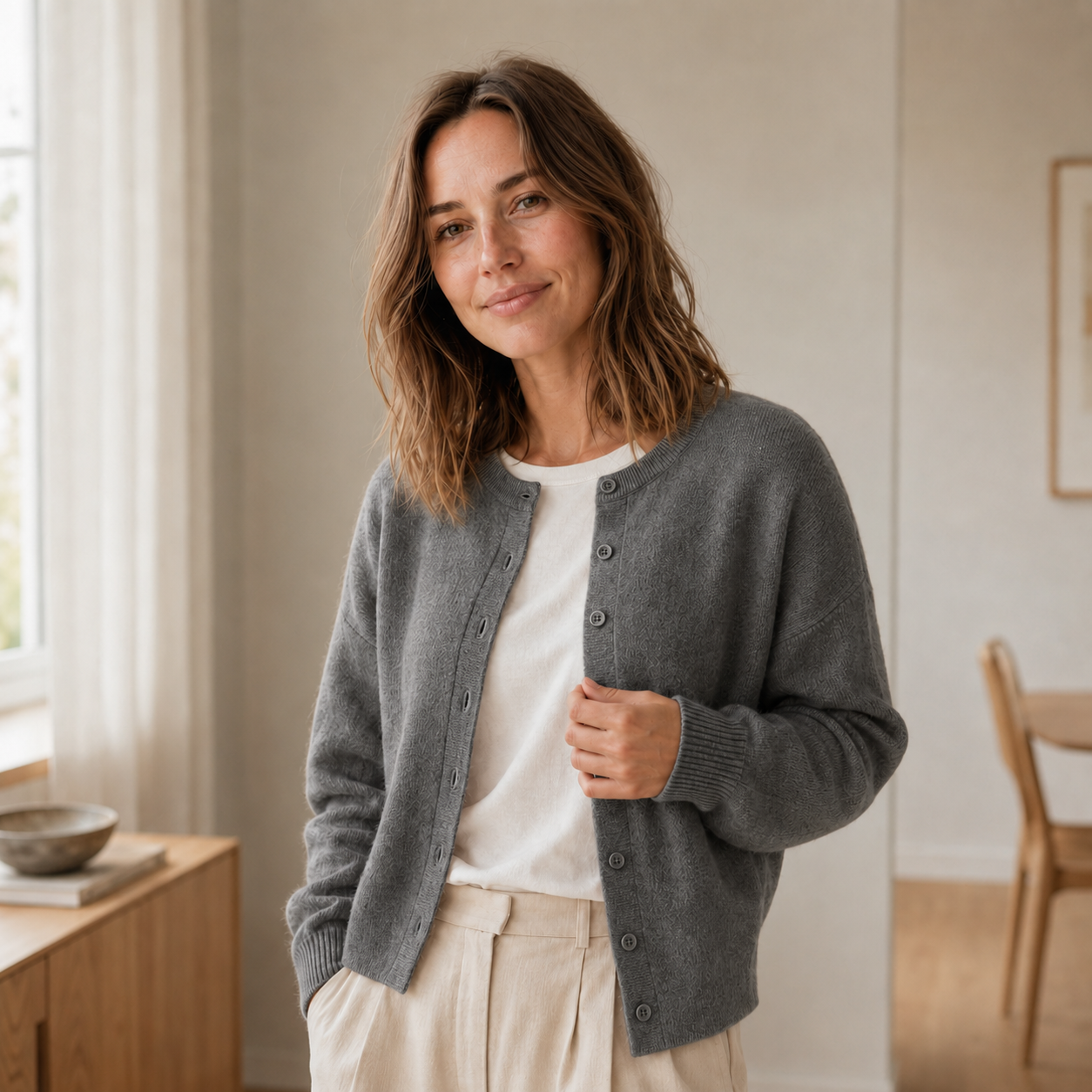 Basic vest Ella – Fijne brei met knopenlijst