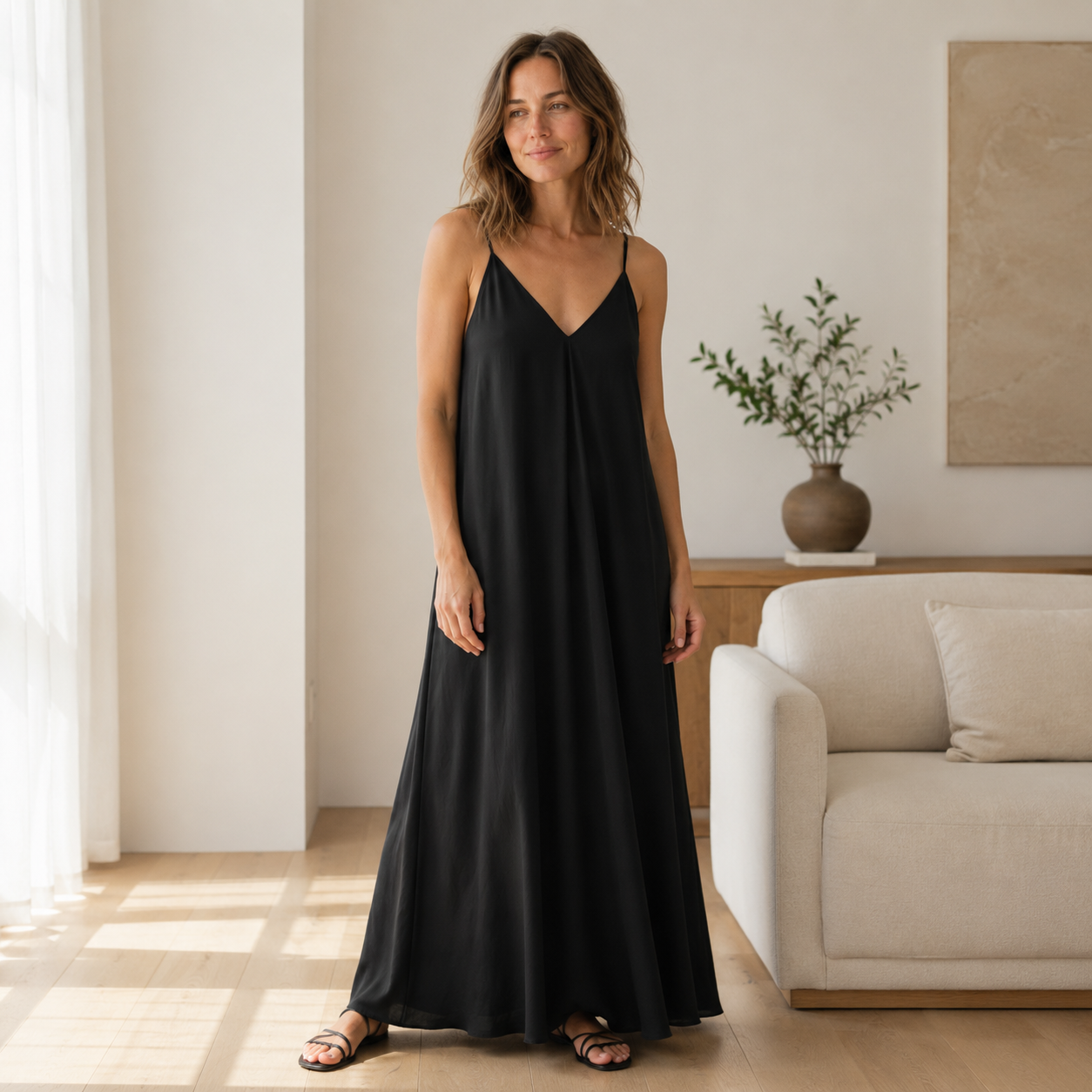 Slip maxi-jurk Svea – V-hals in vloeiend model