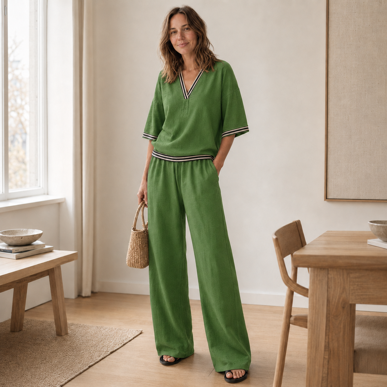 Loungewear-set Nanna – Streepblouse & wijde broek