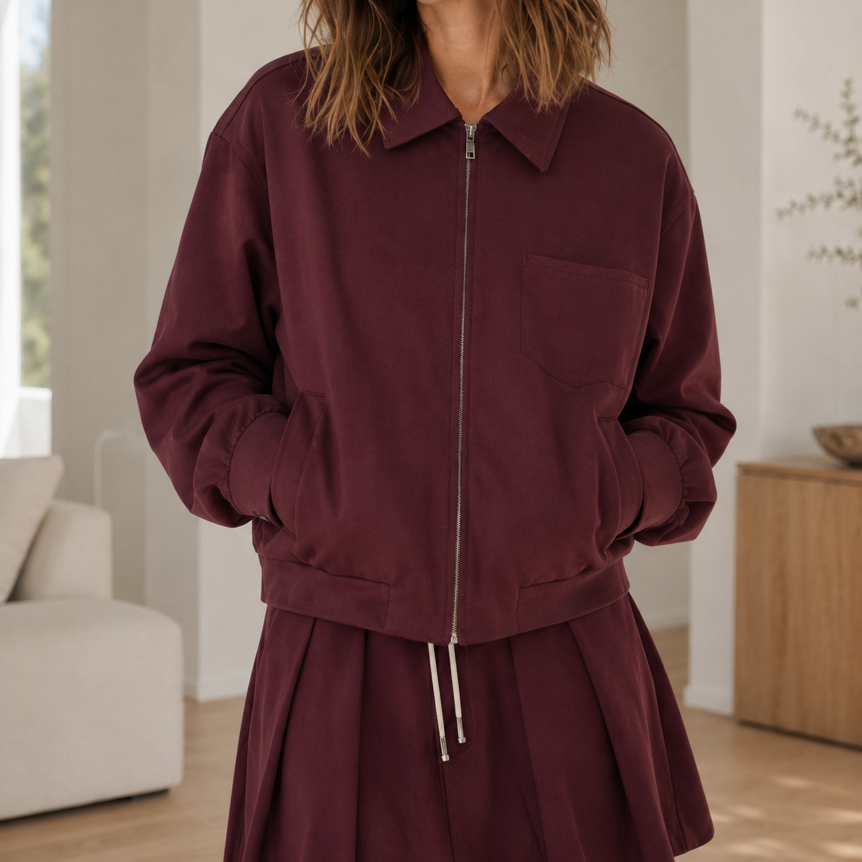 Zip-blouson Romina – Los & cropped in bordeaux