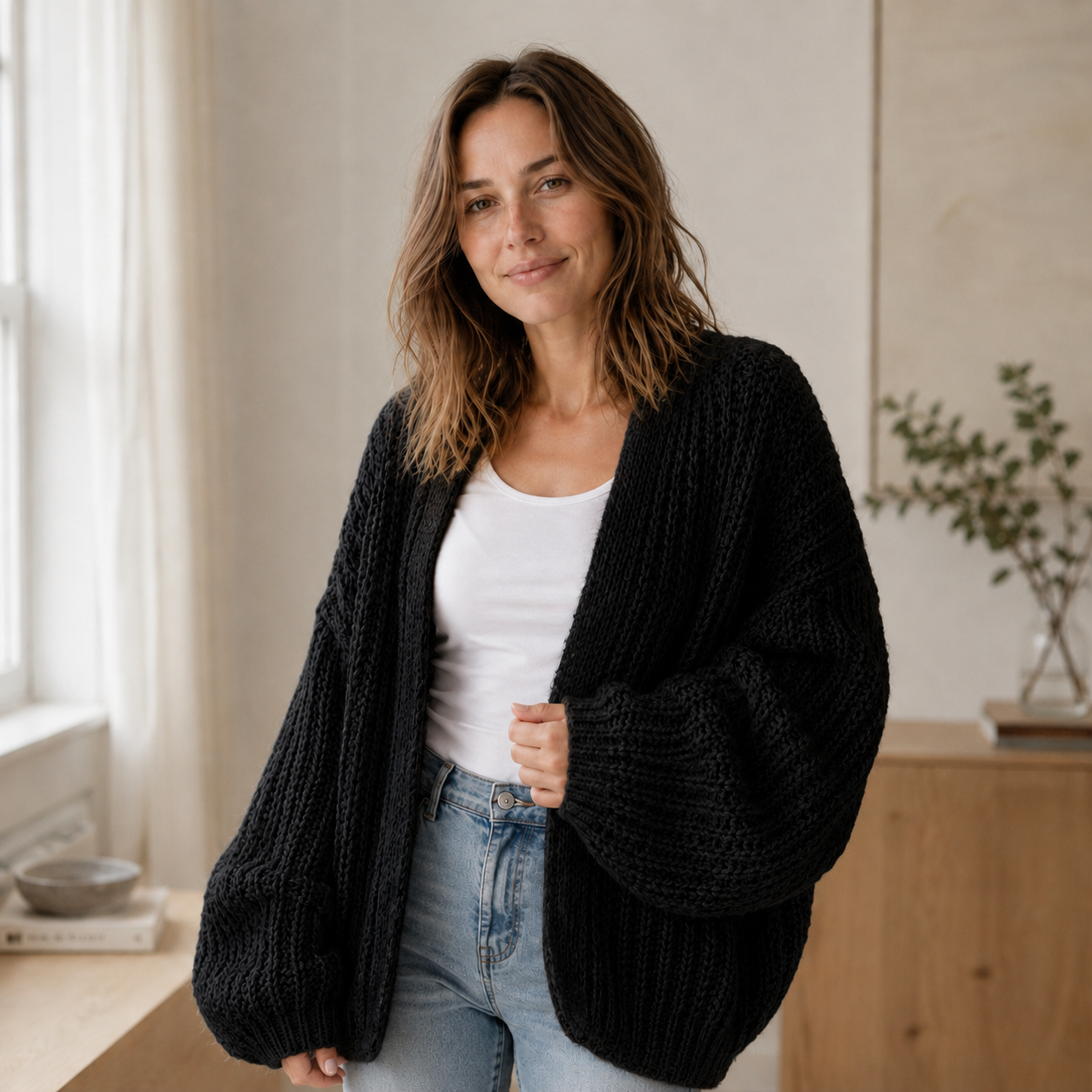 Grofgebreid vest Maja – Oversized & open