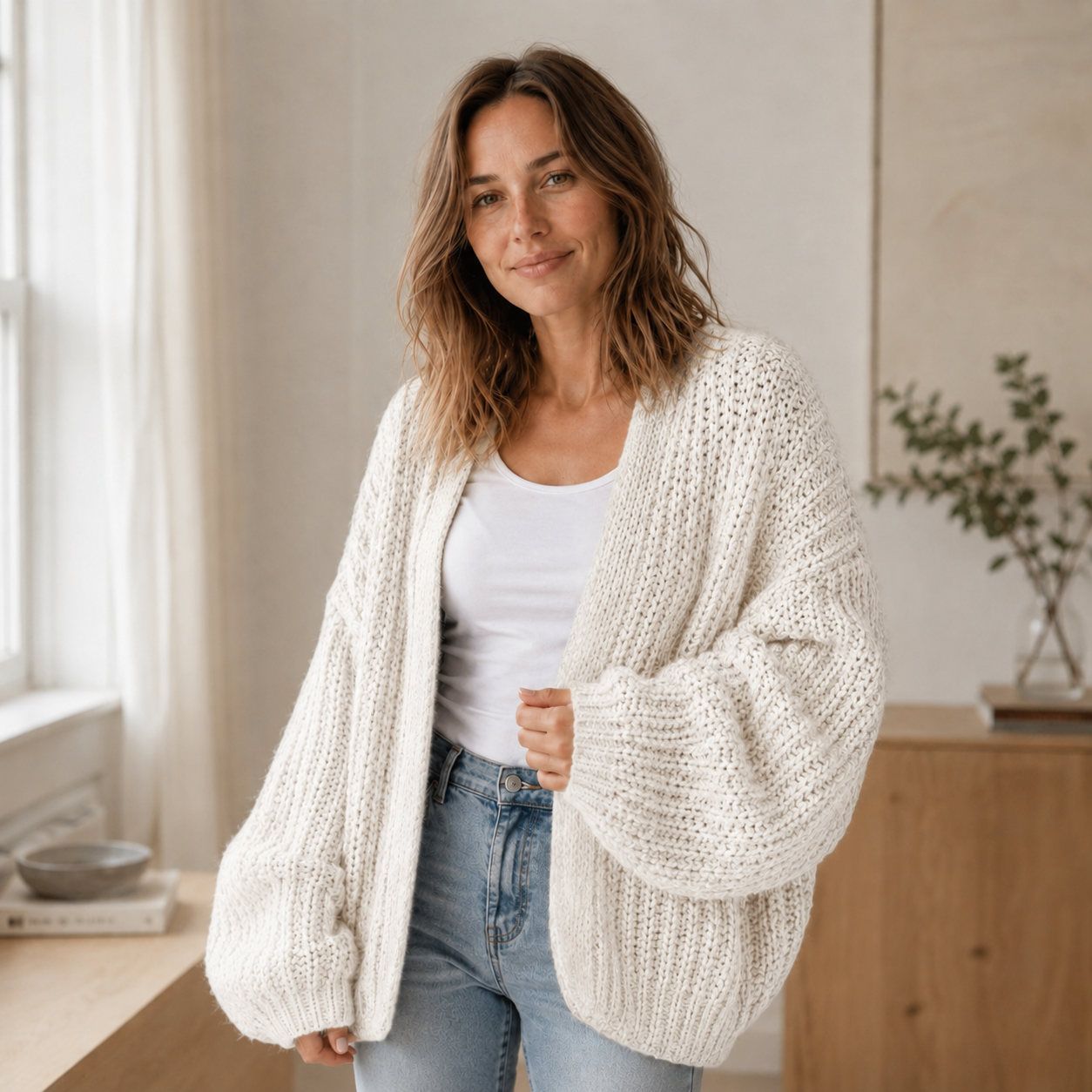 Grofgebreid vest Maja – Oversized & open
