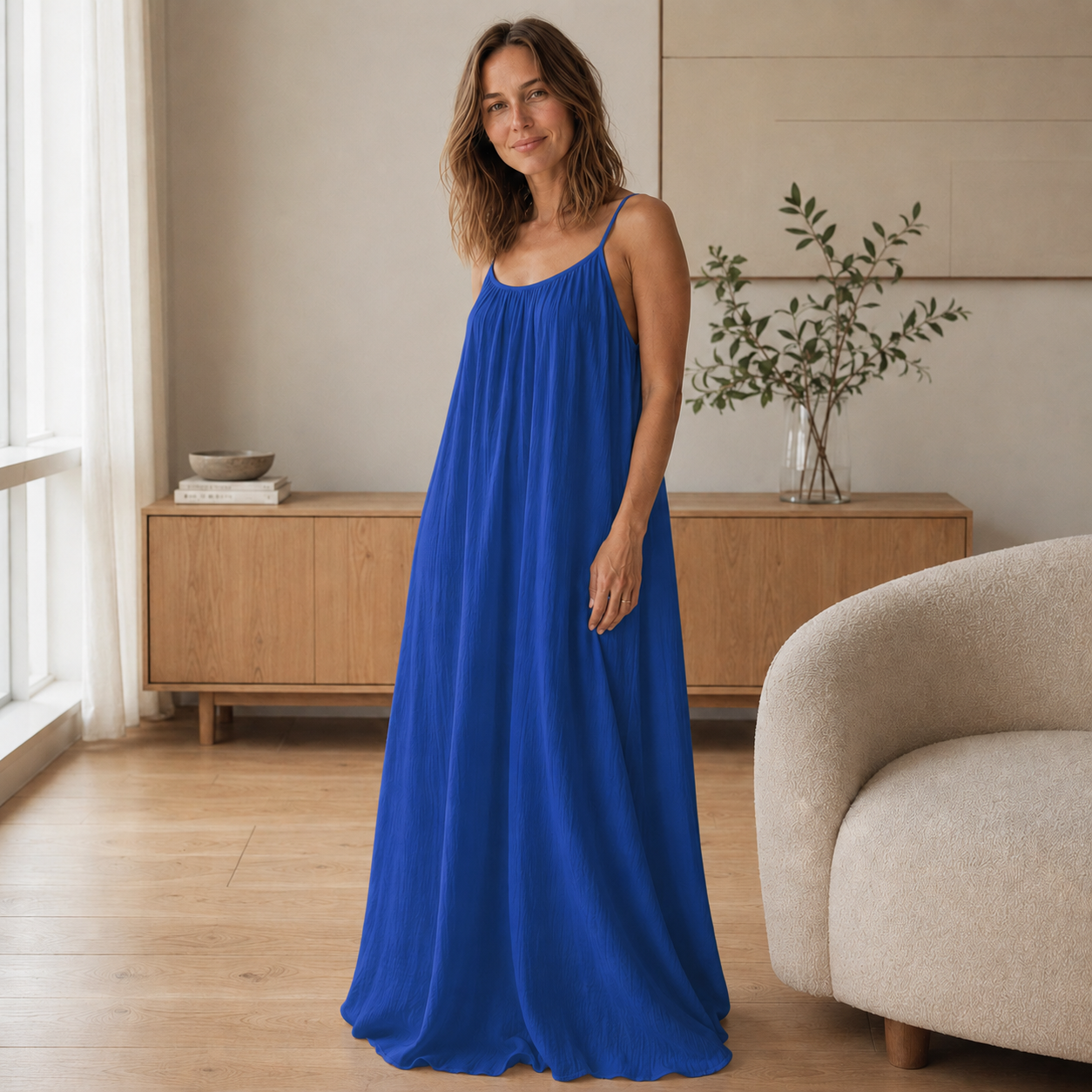 Maxi-jurk met bandjes Saskia – Luchtig & lang gesneden