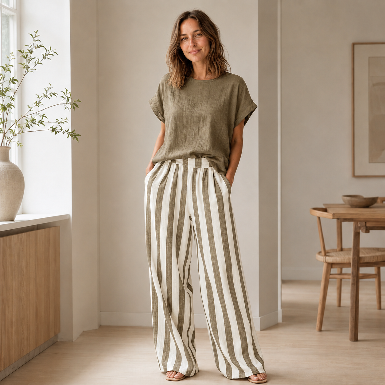 Loungewear-set Runa – Basic top & streepbroek