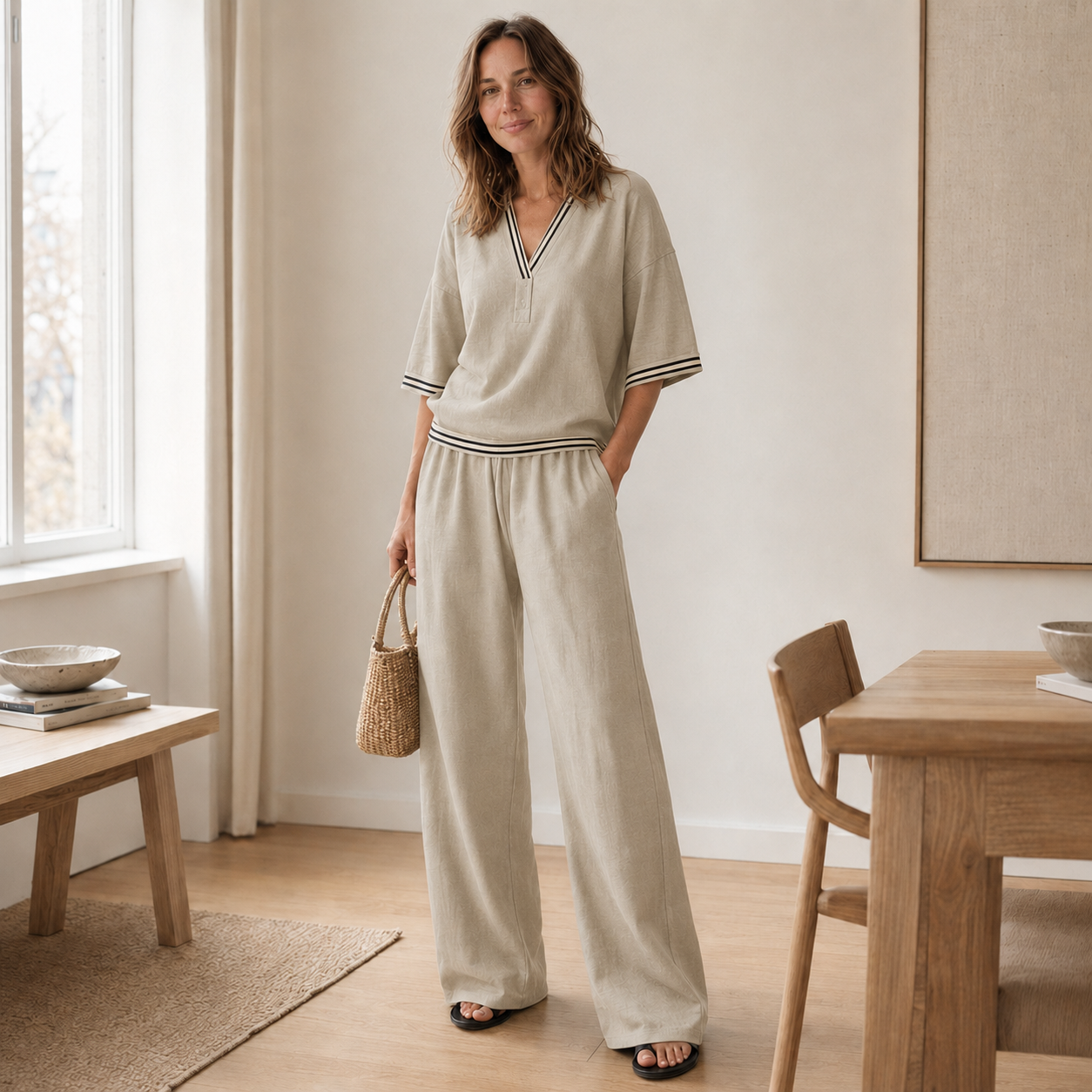 Loungewear-set Nanna – Streepblouse & wijde broek