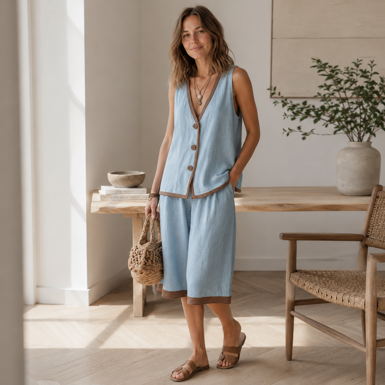 Loungewear-set Ronja – Vestje & wijde short