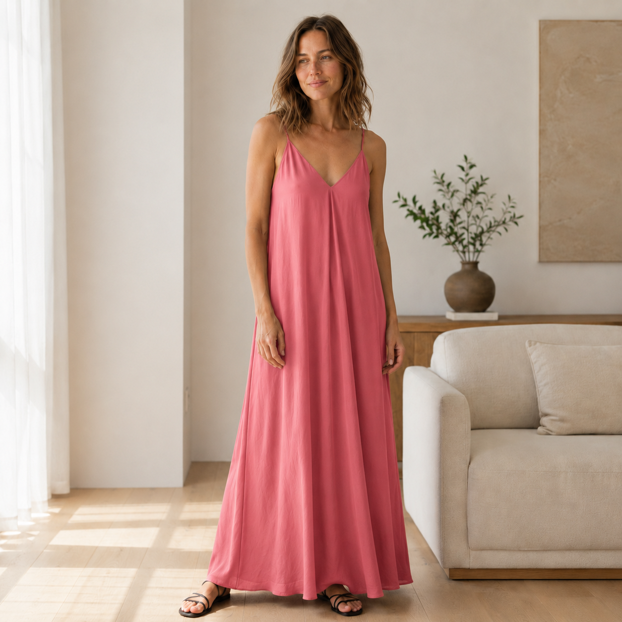 Slip maxi-jurk Svea – V-hals in vloeiend model
